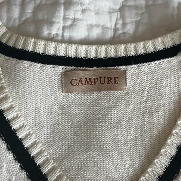 white sweater vest w black stripes, brand: campure, oversized fit for medium - Picture 2 of 2